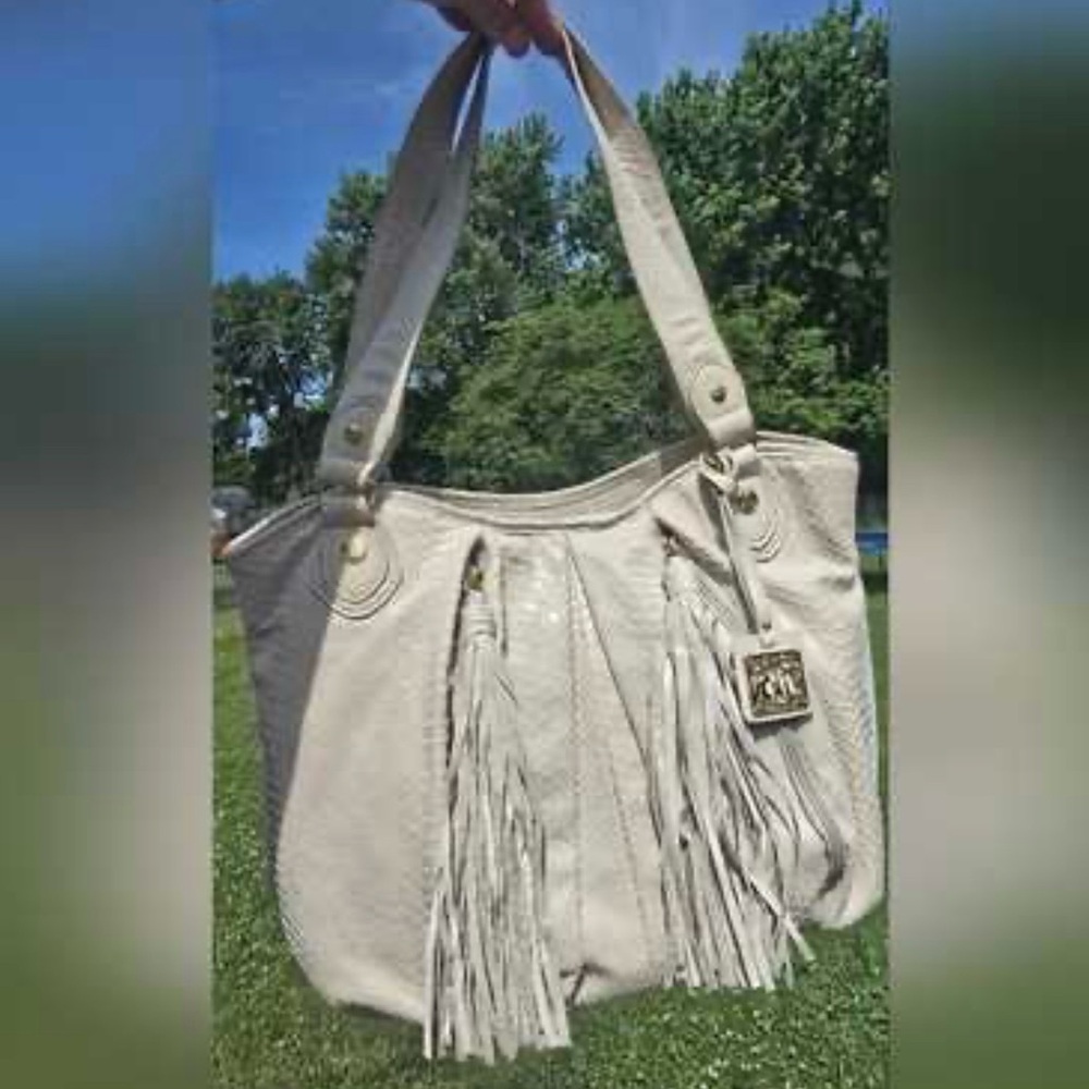 Carlos Falchi Ivory Tote with Tassels